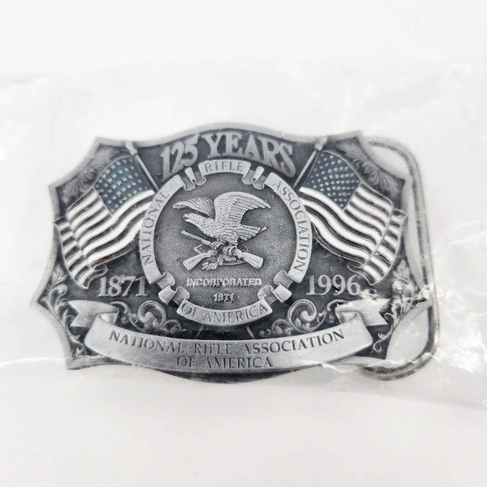 Vintage NRA 125 Years Anniversary Belt Buckle 1871-1996 USA Made Pewter Enamel